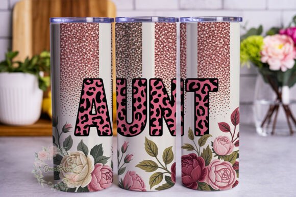 AUNT Pink Leopard Glitter Tumbler Wrap Graphics