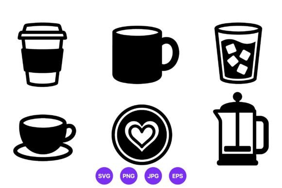Black Coffee Cup Icons Set: Vector Graphics for Editorial Design