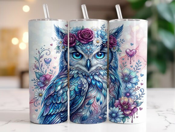 Blue Floral Owl Tumbler Wraps Graphics Review