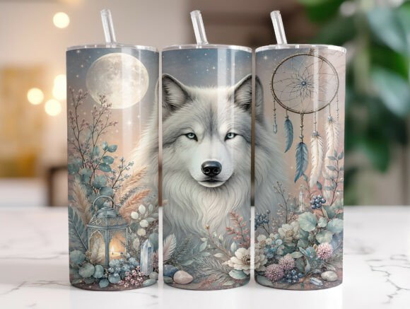 Boho Dreamcatcher Wolf 20oz Tumbler Wrap Graphics