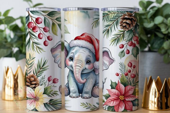 Christmas Elephant 20oz Tumbler Wraps Graphics