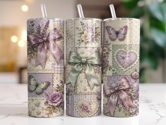 Coquette Patchwork Bow Floral Tumbler Graphics & Wraps