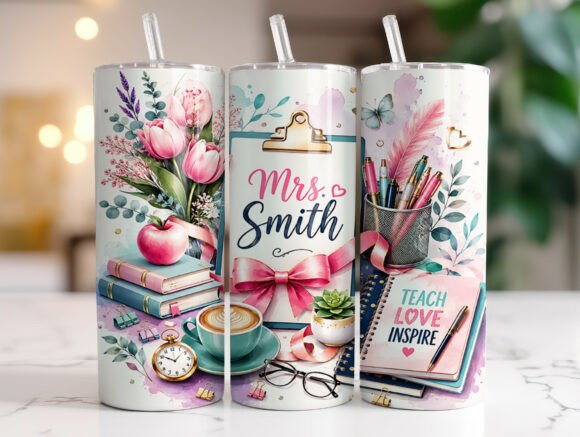 Coquette Teacher Floral 20oz Tumbler PNG Graphics