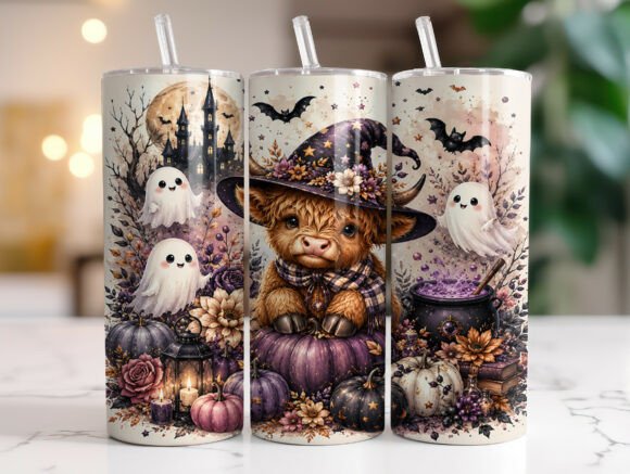 Cute Ghost Highland Cow Graphics for Tumbler Wraps