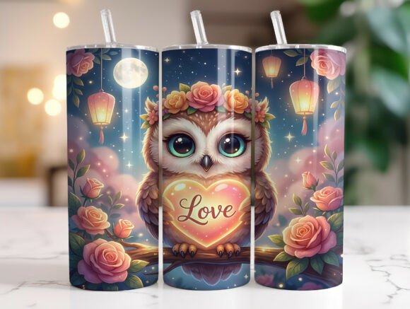 Cute Owl Heart Valentine Tumbler Wrap Graphics Review