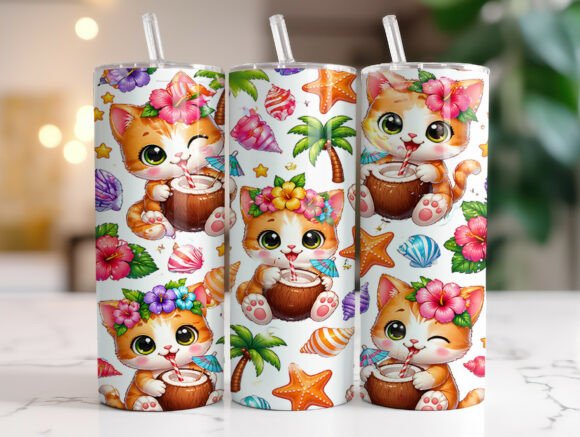 Cute Tropical Cat Tumbler Wraps PNG: Graphics & Brand Review