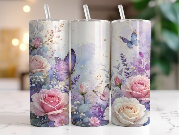 Dreamy Floral Butterfly 20oz Tumbler PNG: Graphics & Tumbler Wraps