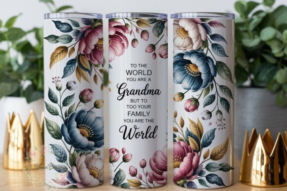 Elegant Floral Grandma 20oz Tumbler Wrap Graphics