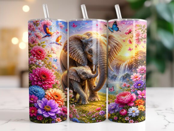 Elephant Mom Baby Floral Tumbler Wraps: Graphics Review