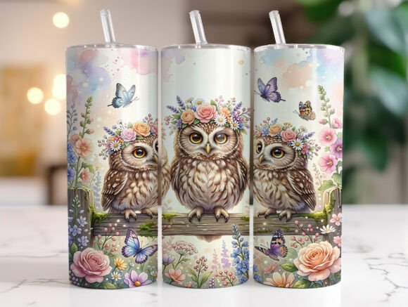Floral Owl Butterfly Graphics for Tumbler Wraps