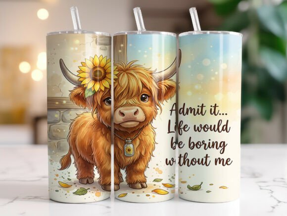 Funny Highland Cow Tumbler Wraps Graphics