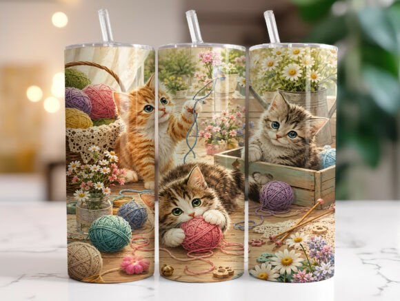 Kitten Knitting Yarn Graphics for Tumbler Wraps