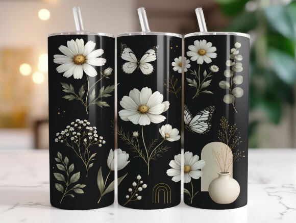 Minimalist Daisy Floral Tumbler Wraps Graphics