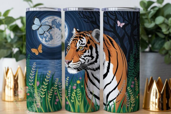 Mystical Tiger Moonlit Flora Tumbler Graphics for Tumbler Wraps