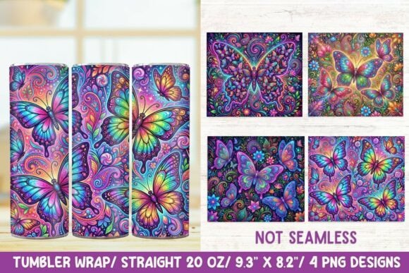Neon Butterfly Tumbler Wrap Graphics for Branding