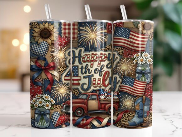 Patchwork Happy 4th of July Tumbler Wraps & Graphics