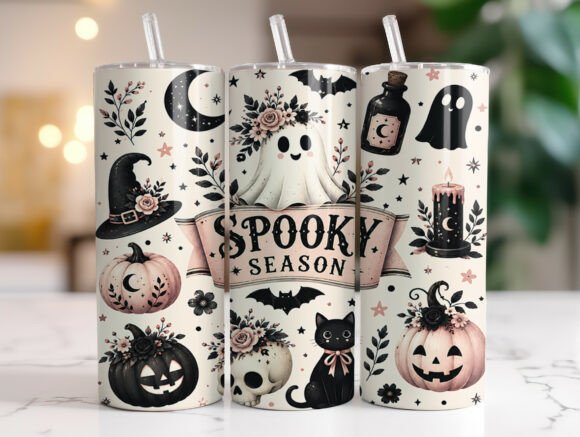 Pink Spooky Season Ghost Tumbler Wrap: Graphics & Tumbler Wraps