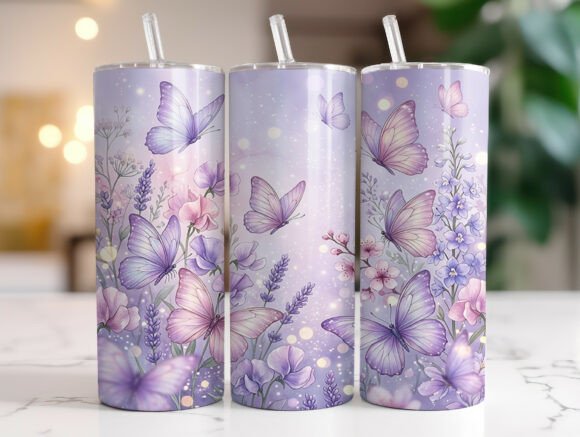 Purple Floral Butterfly Tumbler Graphics & Wraps