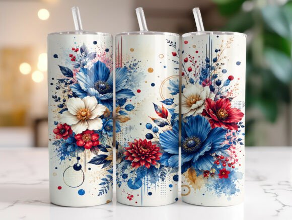 Red White Blue Flowers Tumbler Wrap Graphics Review