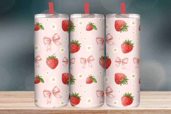 Strawberry Cute White Tumbler Wrap: Graphics for Tumbler Wraps