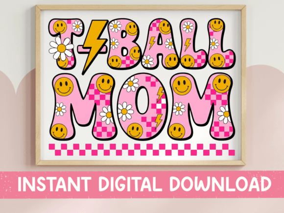 T-Ball Mom SVG PNG Pink Checker Pattern: Graphics for T-Shirt Designs