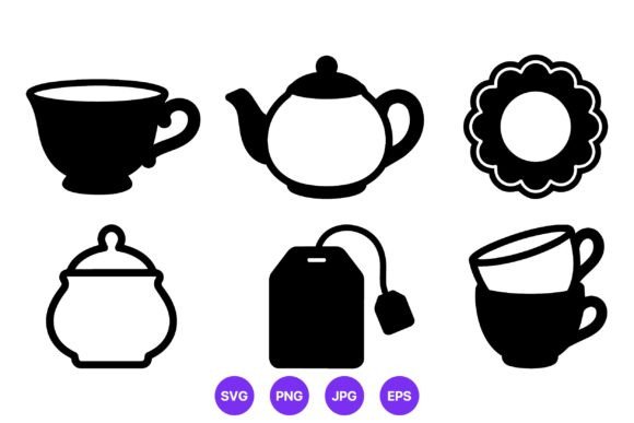 Tea Cup Teapot Sugar Bowl Icons for Local Branding
