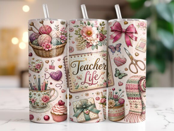 Teacher Life 20oz Tumbler Wrap PNG Graphics Review