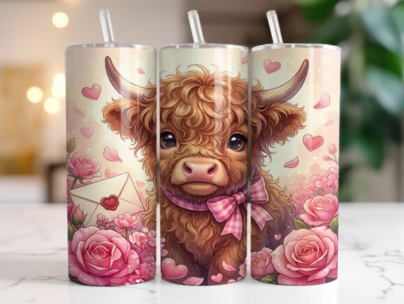Valentine Highland Cow Love Tumbler Wrap: Graphics & Tumbler Wraps