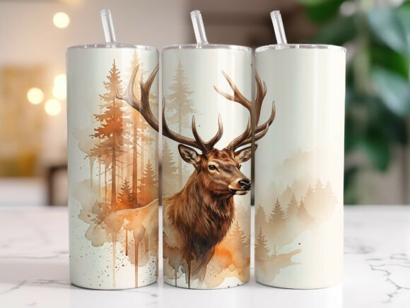 Watercolor Elk Deer Graphics for Tumbler Wraps